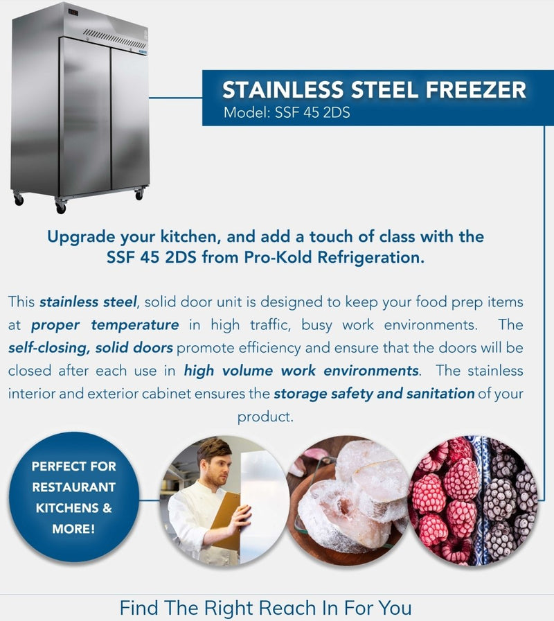 Pro-Kold SSF-45-2DS Double Solid Door 55" Wide Stainless Steel Freezer
