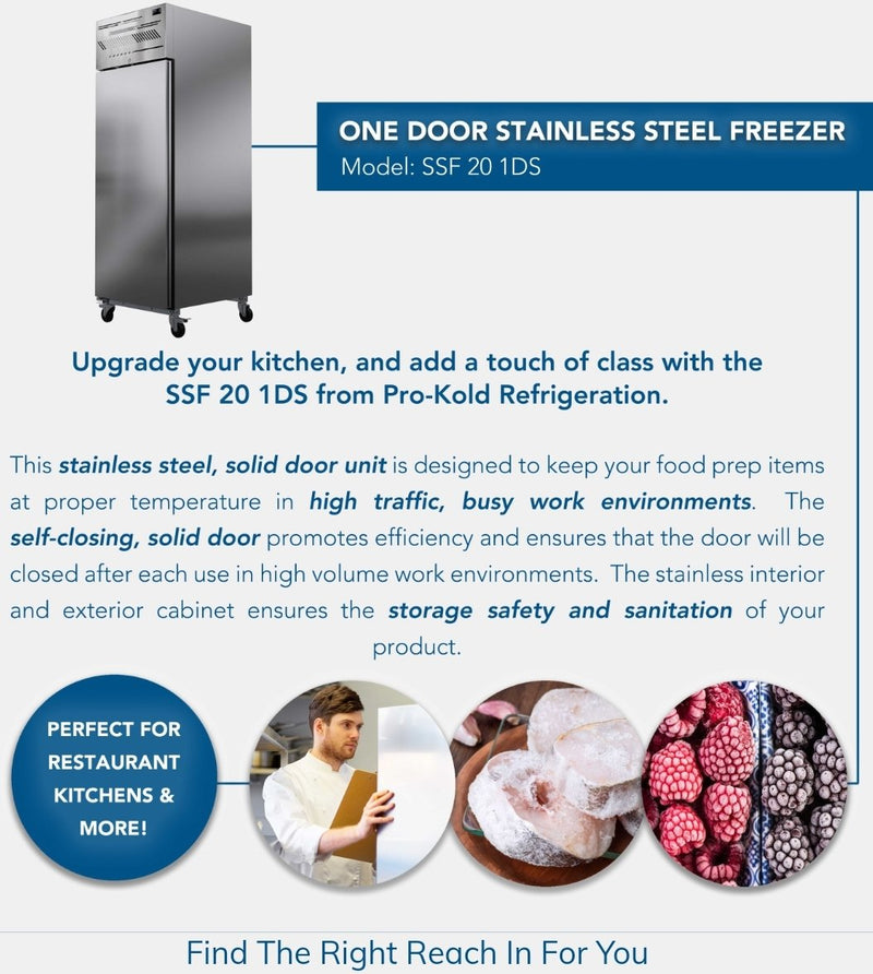 Pro-Kold SSF-20-1DS Single Solid Door 26" Wide Stainless Steel Freezer