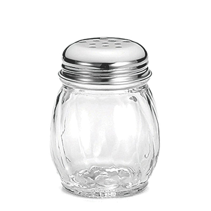 Tablecraft 1260 6 Oz Glass Swirl Shaker with Stainless Steel Perforated Lid