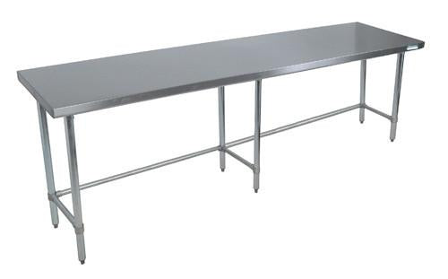 96"W x 18"D Stainless Steel Flat Top Open Base Work Table with Galvanized Legs