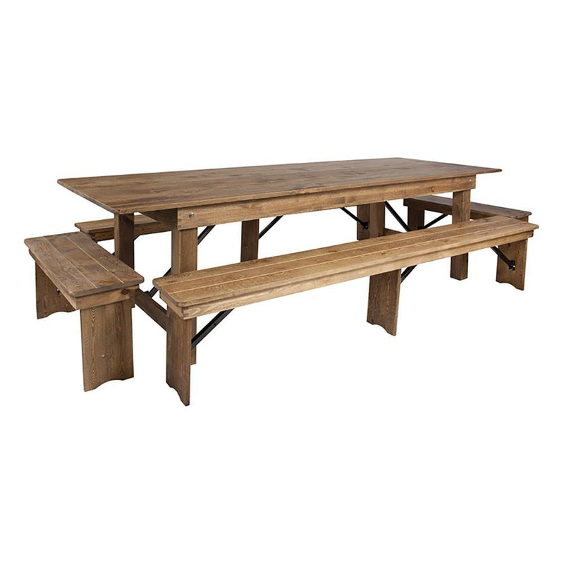 Flash Furniture Hercules Series 9' X 40'' Antique Rustic Folding Farm Table And 4 Bench Set