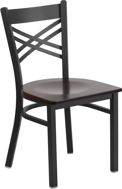 Flash Furniture XU-6FOBXBK-WALW-GG HERCULES Series Black ''X'' Back Metal Restaurant Chair - Walnut Wood Seat