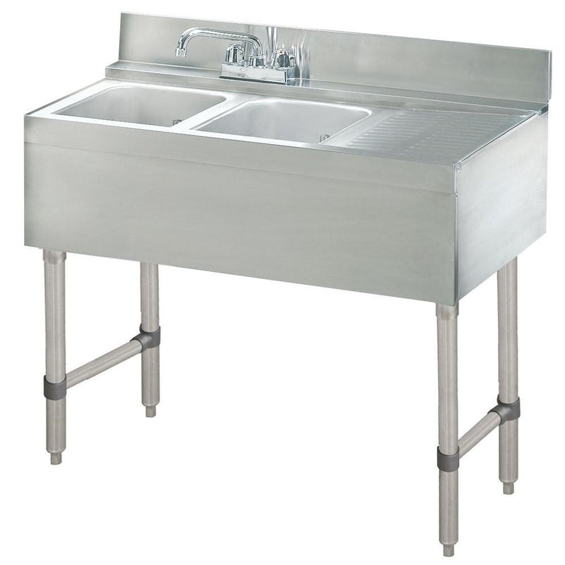 BK Resources BKUBS-236RS 36" Underbar Sink with 2 Bowls and 1 Faucet with Right Drainboard