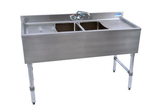 BK Resources BKUBW-248TS Two Compartment 48" Slim-Line Underbar Sink with Two Drainboards