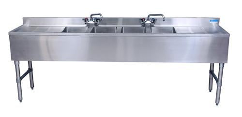 BK Resources BKUBW-496TS Four Compartment 96" Slim-Line Underbar Sink with Two Drainboards