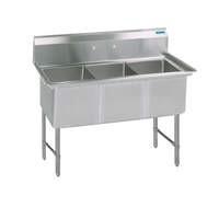 BK Resources Three Compartment Sink with No Drainboard - 24" x 24" Compartment