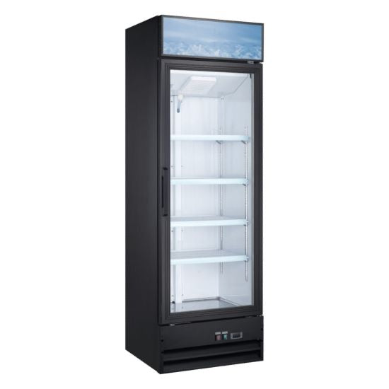 Universal EGDM-22B 22" Black One Glass Swing Door Merchandiser Refrigerator