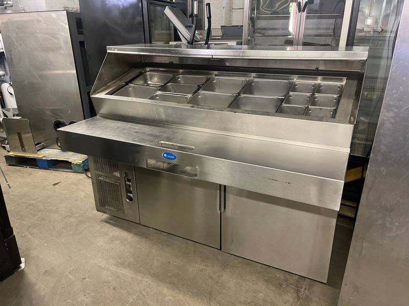 RANDELL 72” COMMERCIAL PIZZA PREP PAN RAIL REFRIGERATED USED PANS INCLUDED