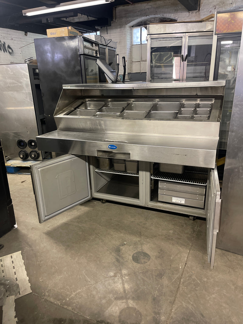 RANDELL 72” COMMERCIAL PIZZA PREP PAN RAIL REFRIGERATED USED PANS INCLUDED