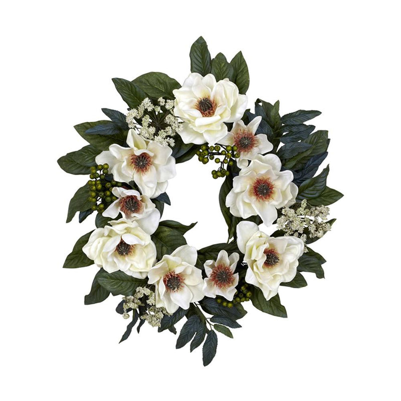 Nearly Natural 22" Magnolia Wreath White