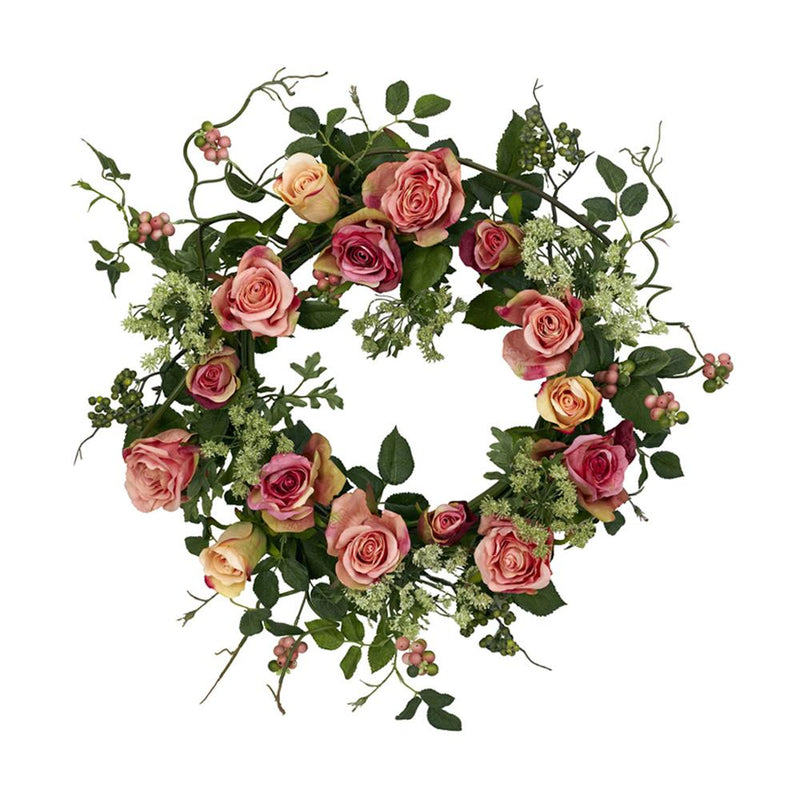 Nearly Natural 20" Rose Wreath Peach