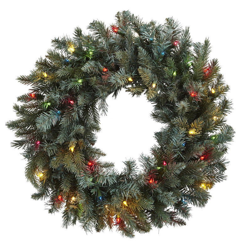 30" Pine Wreath w/Colored Lights