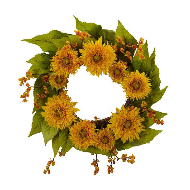 Nearly Natural 22" Golden Sunflower Wreath Yellow