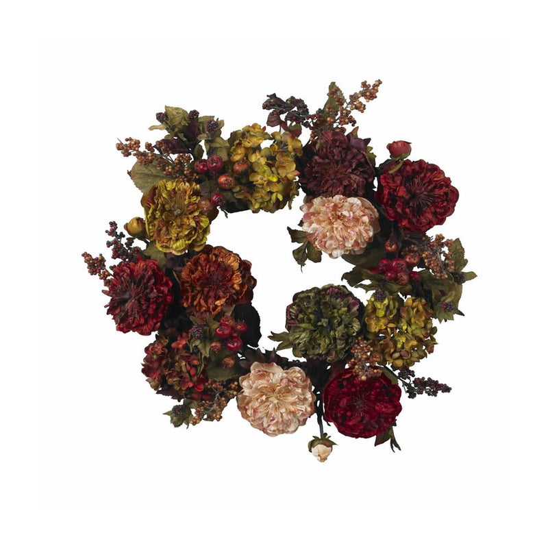 Nearly Natural 22" Autumn Hydrangea Peony Wreath