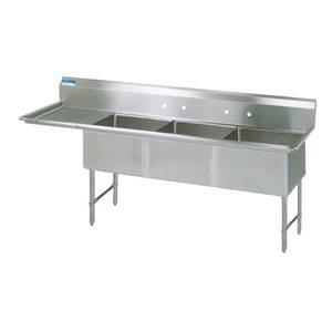 BK Resources Three Compartment Sink with Left Drainboard - 24" x 24" Compartment