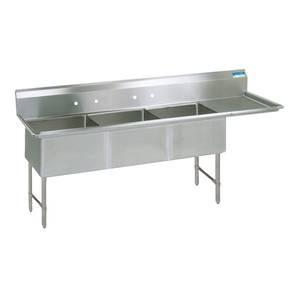 BK Resources Three Compartment Sink with Right Drainboard - 24" x 24" Compartment