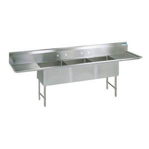 BK Resources Three Compartment Sink with Two Drainboard - 24" x 24" Compartment