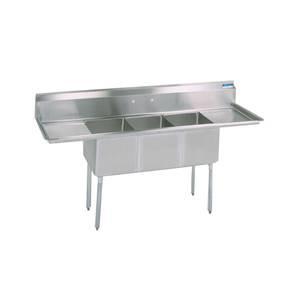 BK Resources Three Compartment Sink with Two Drainboard - 18" x 18" Compartment