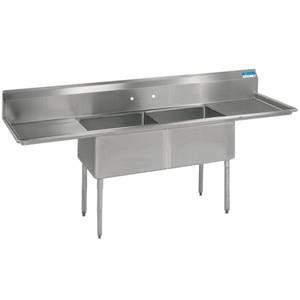 BK Resources Two Compartment Sink with Two Drainboard - 18" x 18" Compartment