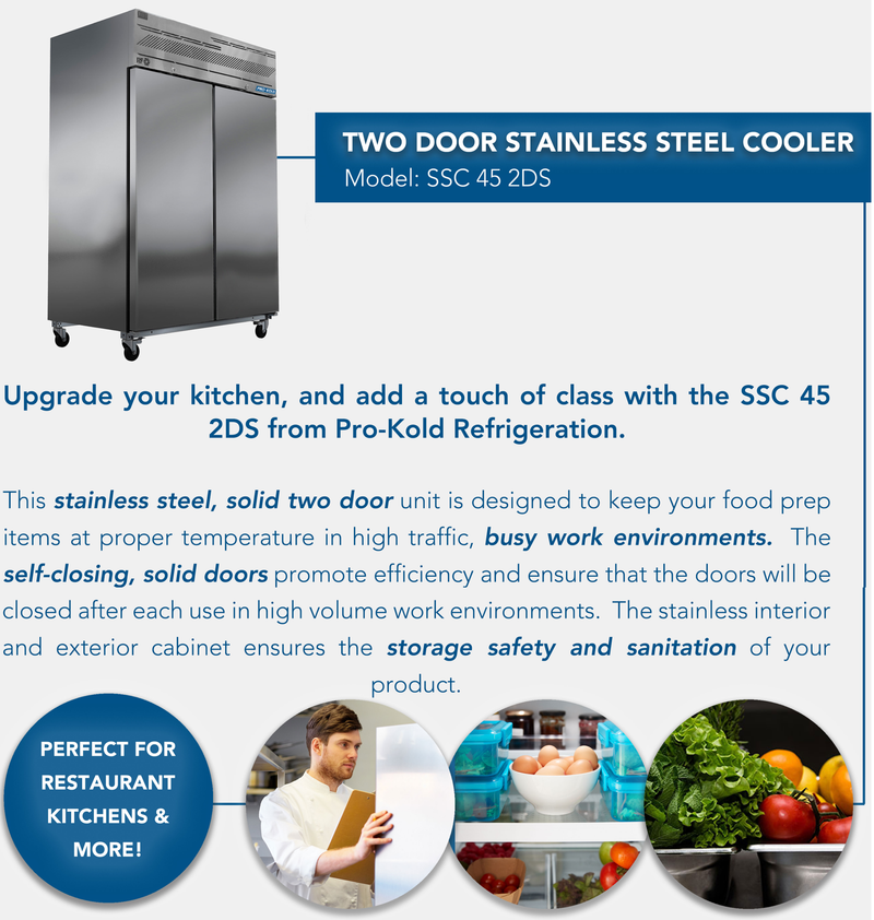 Pro-Kold SSC-45-2DS Double Solid Door 55" Wide Stainless Steel Refrigerator