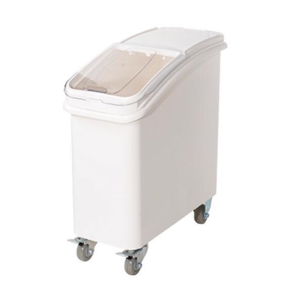Winco IB-21 21 Gallon Ingredient Bin w/ Clear Plastic Cover, Clasp Sliding Lid & Scoop, White