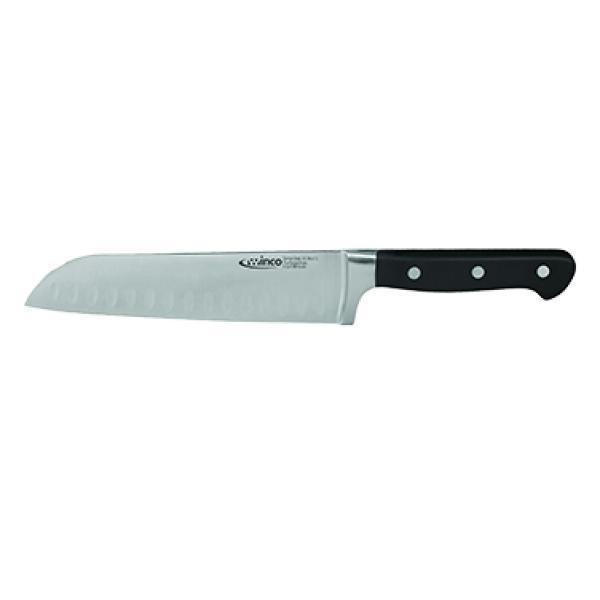 Winco KFP-70 7" Forged Carbon Steel Santoku Knife with POM Handle