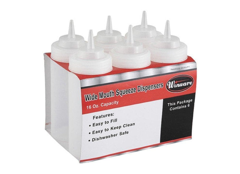 Winco Wide-Mouth Squeeze Bottles (Pack of 6) - Various Sizes/Colours