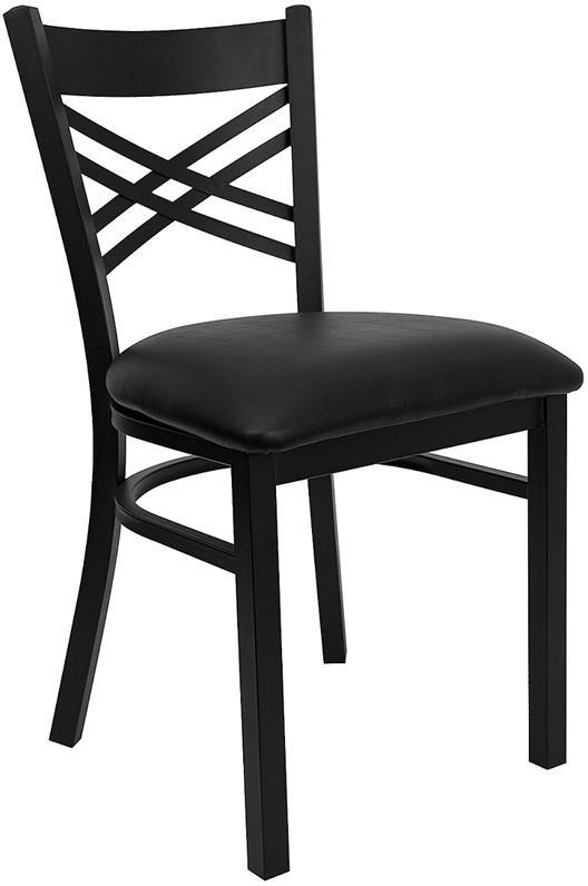 HERCULES Series Black ''X'' Back Metal Restaurant Chair with Black Vinyl Seat XU-6FOBXBK-BLKV-GG by Flash Furniture