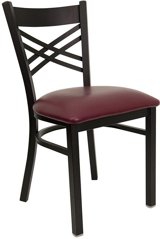 HERCULES Series Black ''X'' Back Metal Restaurant Chair with Burgundy Vinyl Seat XU-6FOBXBK-BURV-GG by Flash Furniture