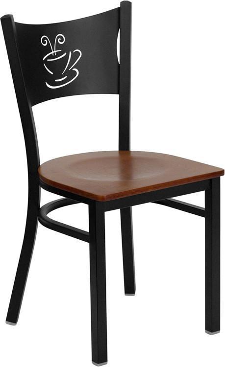 HERCULES Series Black Coffee Back Metal Restaurant Chair with Cherry Wood Seat XU-DG-60099-COF-CHYW-GG by Flash Furniture