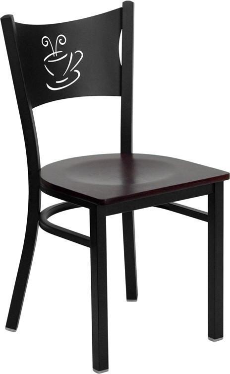 HERCULES Series Black Coffee Back Metal Restaurant Chair with Mahogany Wood Seat XU-DG-60099-COF-MAHW-GG by Flash Furniture