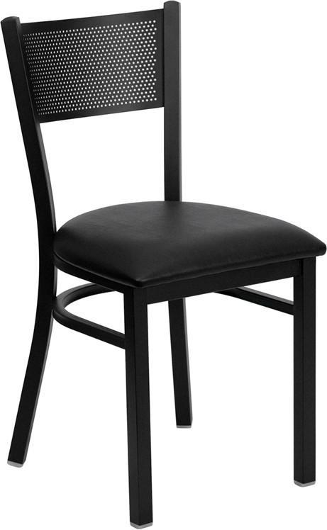 HERCULES Series Black Grid Back Metal Restaurant Chair with Black Vinyl Seat XU-DG-60115-GRD-BLKV-GG by Flash Furniture