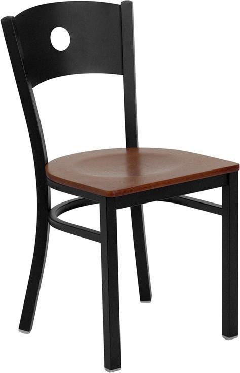 HERCULES Series Black Circle Back Metal Restaurant Chair with Cherry Wood Seat XU-DG-60119-CIR-CHYW-GG by Flash Furniture