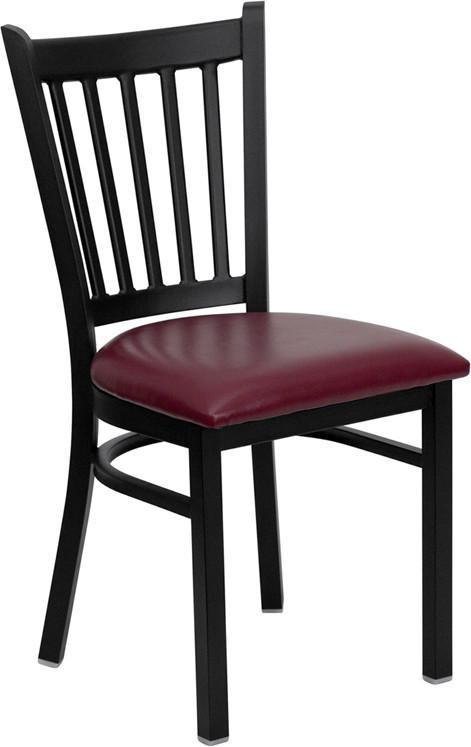 HERCULES Series Black Vertical Back Metal Restaurant Chair with Burgundy Vinyl Seat XU-DG-6Q2B-VRT-BURV-GG by Flash Furniture