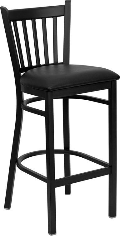 HERCULES Series Black Vertical Back Metal Restaurant Bar Stool with Black Vinyl Seat XU-DG-6R6B-VRT-BAR-BLKV-GG by Flash Furniture