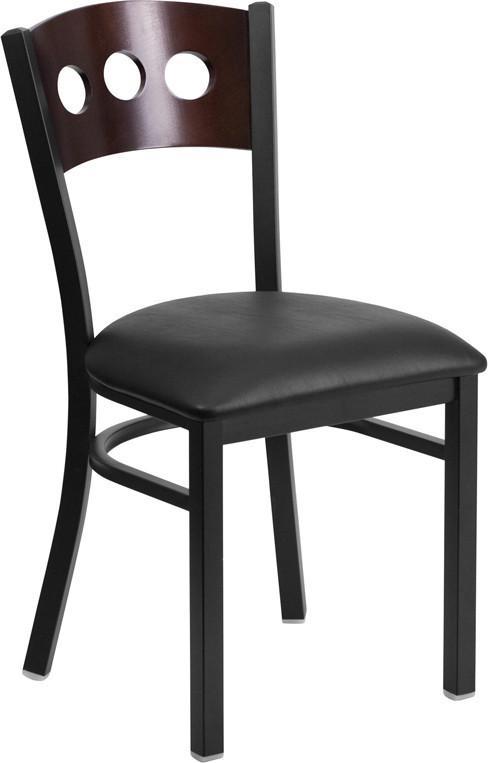 Flash Furniture XU-DG-6Y2B-WAL-BLKV-GG HERCULES Series Black Decorative 3 Circle Back Metal Restaurant Chair - Walnut Wood Back, Black Vinyl Seat