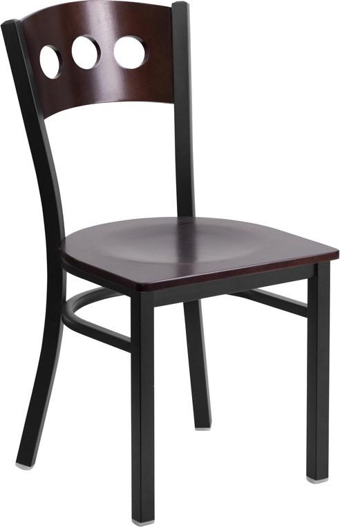 Flash Furniture XU-DG-6Y2B-WAL-MTL-GG HERCULES Series Black Decorative 3 Circle Back Metal Restaurant Chair - Walnut Wood Back & Seat