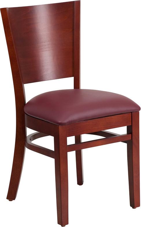 Flash Furniture XU-DG-W0094B-MAH-BURV-GG Lacey Series Solid Back Mahogany Wooden Restaurant Chair - Burgundy Vinyl Seat