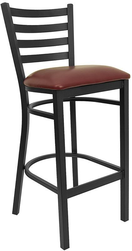 HERCULES Series Black Ladder Back Metal Restaurant Bar Stool with Burgundy Vinyl Seat XU-DG697BLAD-BAR-BURV-GG by Flash Furniture