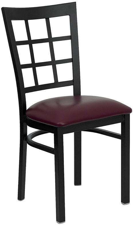 HERCULES Series Black Window Back Metal Restaurant Chair with Burgundy Vinyl Seat XU-DG6Q3BWIN-BURV-GG by Flash Furniture