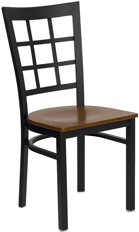 HERCULES Series Black Window Back Metal Restaurant Chair with Cherry Wood Seat XU-DG6Q3BWIN-CHYW-GG by Flash Furniture