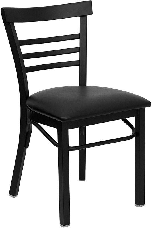 HERCULES Series Black Ladder Back Metal Restaurant Chair with Black Vinyl Seat XU-DG6Q6B1LAD-BLKV-GG by Flash Furniture