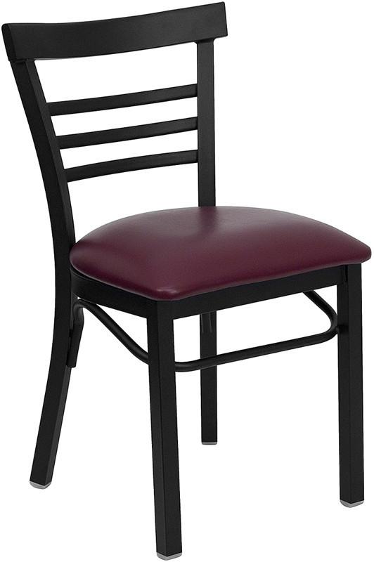 HERCULES Series Black Ladder Back Metal Restaurant Chair with Burgundy Vinyl Seat XU-DG6Q6B1LAD-BURV-GG by Flash Furniture