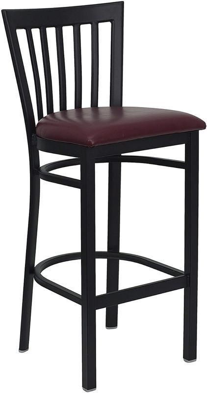 HERCULES Series Black School House Back Metal Restaurant Bar Stool with Burgundy Vinyl Seat XU-DG6R8BSCH-BAR-BURV-GG by Flash Furniture