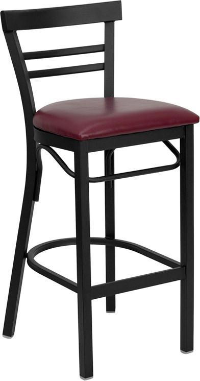 HERCULES Series Black Ladder Back Metal Restaurant Bar Stool with Burgundy Vinyl Seat XU-DG6R9BLAD-BAR-BURV-GG by Flash Furniture