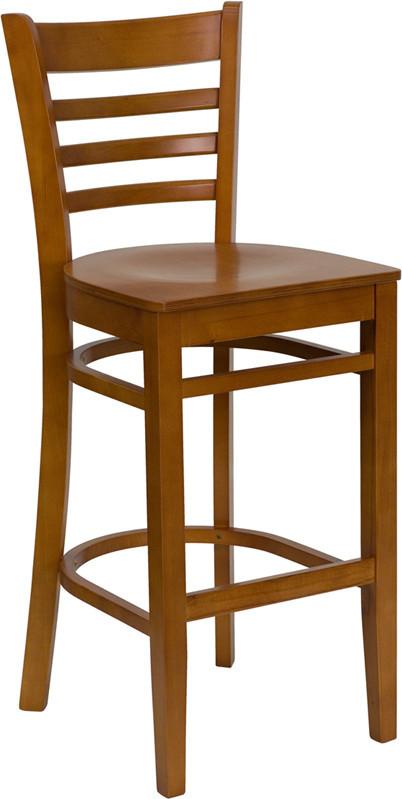 HERCULES Series Cherry Finished Ladder Back Wooden Restaurant Bar Stool XU-DGW0005BARLAD-CHY-GG by Flash Furniture