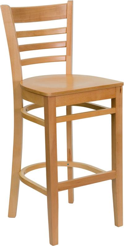 HERCULES Series Natural Wood Finished Ladder Back Wooden Restaurant Bar Stool XU-DGW0005BARLAD-NAT-GG by Flash Furniture