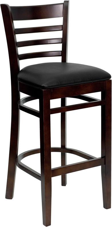 HERCULES Series Walnut Finished Ladder Back Wooden Restaurant Bar Stool with Black Vinyl Seat XU-DGW0005BARLAD-WAL-BLKV-GG by Flash Furniture