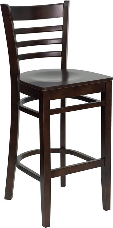 HERCULES Series Walnut Finished Ladder Back Wooden Restaurant Bar Stool XU-DGW0005BARLAD-WAL-GG by Flash Furniture