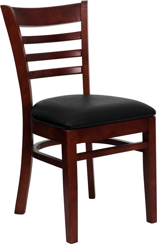 HERCULES Series Mahogany Finished Ladder Back Wooden Restaurant Chair with Black Vinyl Seat XU-DGW0005LAD-MAH-BLKV-GG by Flash Furniture